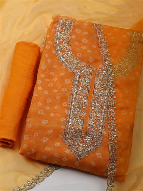 Embroidered Organza Unstitched Suit With Dupatta – mbz.in