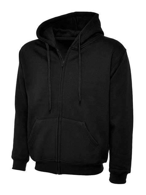 Plain Black Hooded Sweatshirt Zipper Jumper Double Fabric Soft Ribbed ...