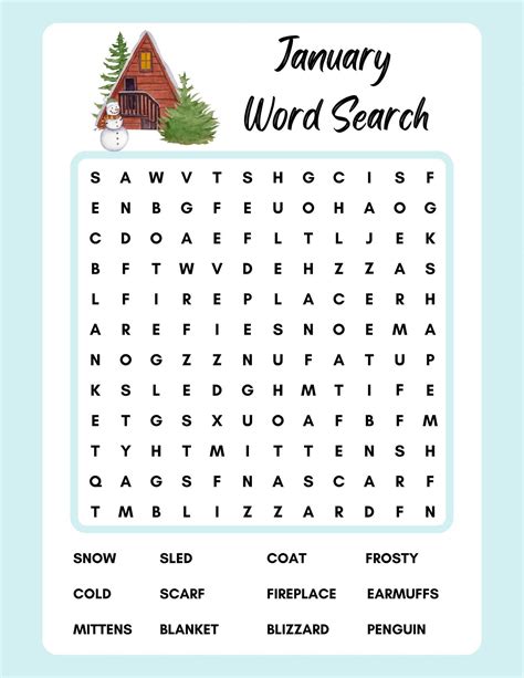 Printable January Word Search | FREE Printable HQ