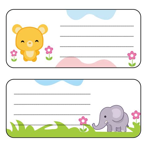 Cute animal name tags for notebooks and stationery. Animal label tag ...