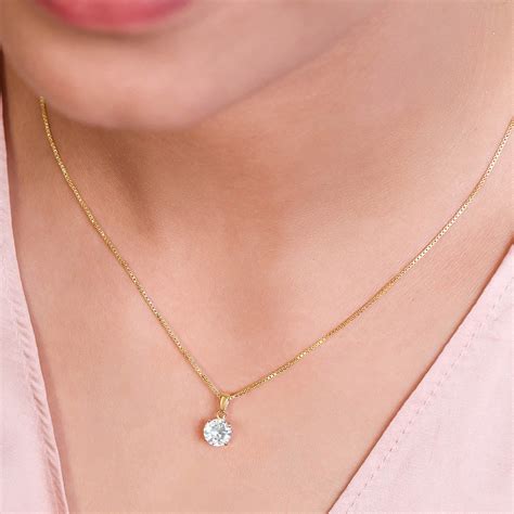 Solitaire Gold Plated 925 Sterling Silver Pendant with Box Chain – Zavya