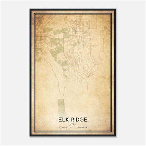 Vintage Elk Ridge Utah Map Poster, Elk Ridge UT City Road Wall Art ...
