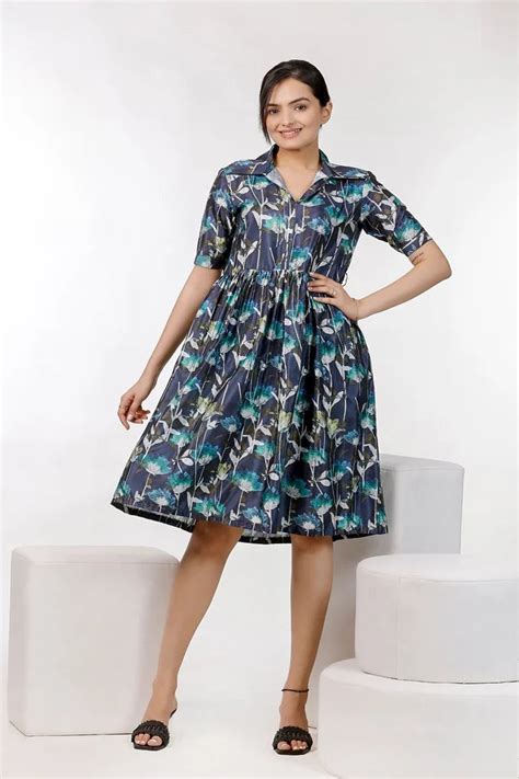 Shop aaRVee Studio's Navy Blue Floral Print A-Line Dress with Shirt ...