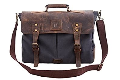 pranjals house Leather Bag Genuine Vintage 16" Laptop Canvas Messenger ...