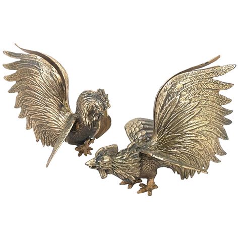 Midcentury Pair of Brass Roosters Fighting Cocks Metal Figurines JA31 ...