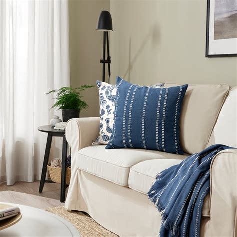 KRUTBRÄNNARE cushion cover, blue off-white/stripe, 50x50 cm (20x20") - IKEA