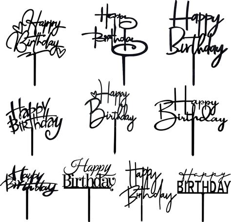 10 PCS Black Happy Birthday Cake Topper Acrylic India | Ubuy