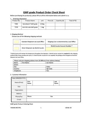 Fillable Online GMP product order check sheet Fax Email Print - pdfFiller