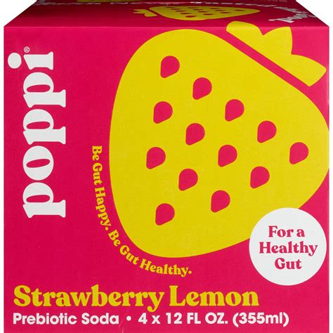 Poppi Prebiotic Soda, Strawberry Lemon, 4 ct, 12 oz