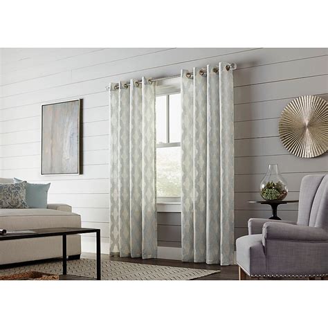 allen + roth 84-in Mineral Geometric Sheer Grommet Single Curtain Panel ...
