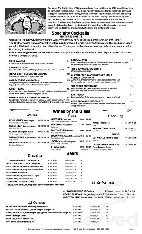 Brotherhood Of Thieves Menu