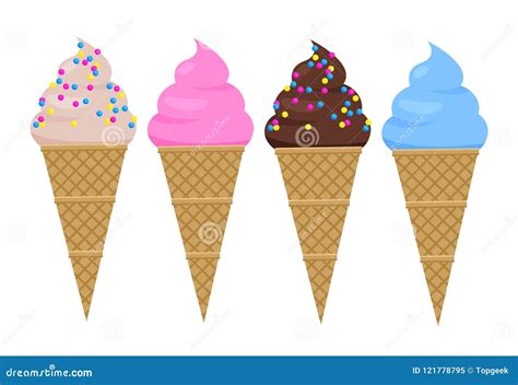 Delicious Ice Cream in Crispy Cone Waffles Set Stock Vector ...