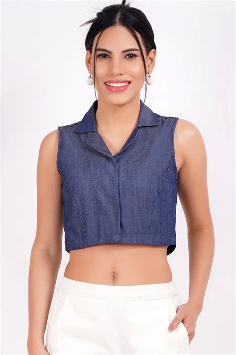 Denim Crop Top With Stretch - Classic Elegance | Available In Plus ...