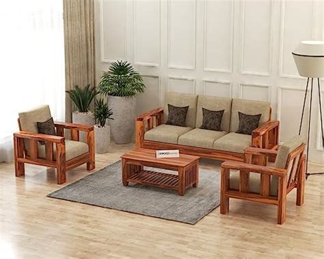 SAAMENIA FURNITURES Solid Sheesham Wooden L Shape 5 Seater Sofa Set for ...