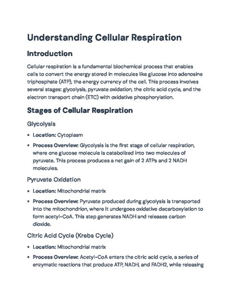 Understanding Cellular Respiration: Stages and ATP Production - Studocu