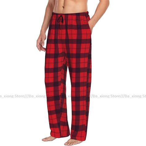 Men Sleep Bottoms Male Lounge Trousers Men's Red Black Buffalo Plaid ...