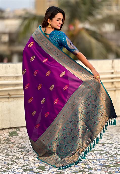 Wine Soft Silk Saree with Flower Butta Meenakari Zari Woven Saree ...