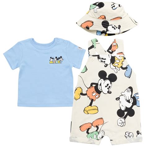 Disney Mickey Mouse 3-Piece Overalls, T-Shirt, Hat Outfit Set for ...