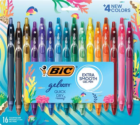 BIC Gel-ocity Quick Dry Ocean Themed Gel Pens, Medium Point (0.7mm), 16 ...