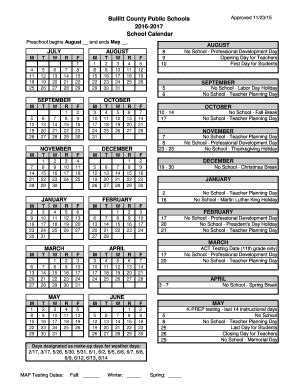 Bullitt County School Calendar 2016-2017 - Blank Fillable Template ...