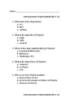 Virginia Symbols Quick Check/Unit Assessment by Education Success