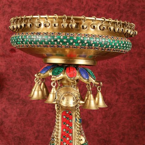 16" Pure Brass Urli with Meenakari Stonework – Budhshiv.com