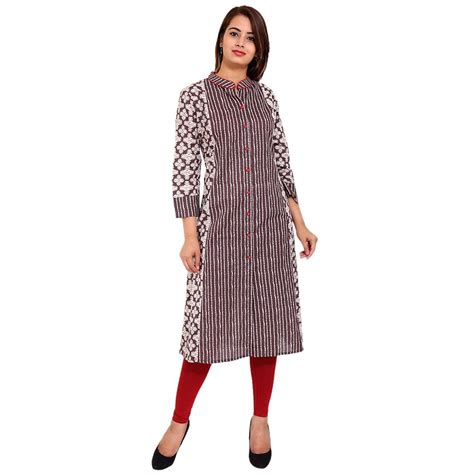 Buy Label Myra Women Cotton Block Print A-Line Kurta/Kurti at Amazon.in