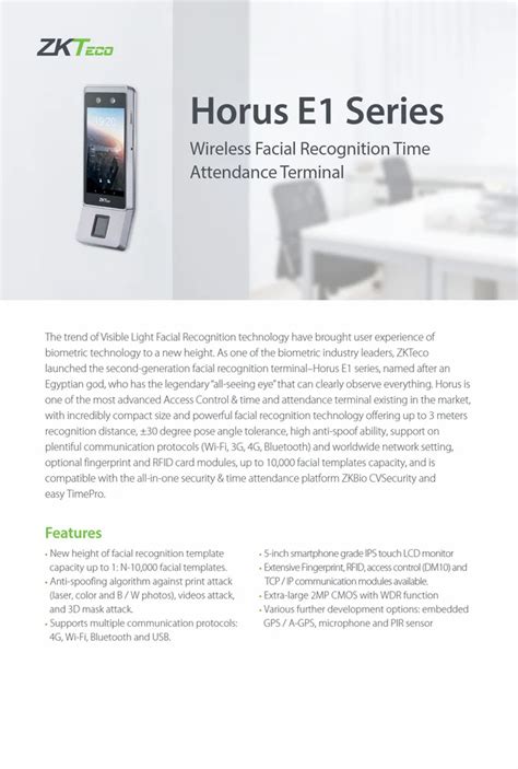 Access Control Accessories - Horus Face and Finger basted device ...