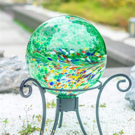 MUMTOP 10 inch Multicolor Glass Gazing Ball with Outdoor Stand for ...