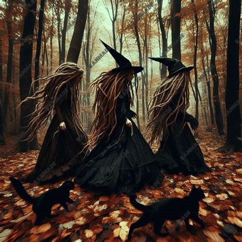 Three Witches in the Forest, Wiccan Raven , Black Cat Rituals Witchy ...