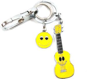 SHOKY LOOKS yellow smiley Guitar with smiley silver locking Key Chain ...