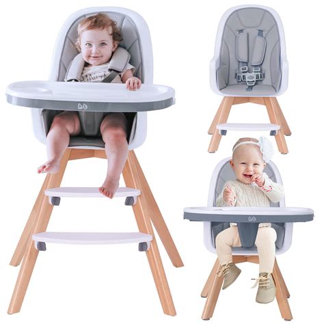 Buy HAN-MM Baby High Chair with Removable Gray Tray, Wooden High Chair ...