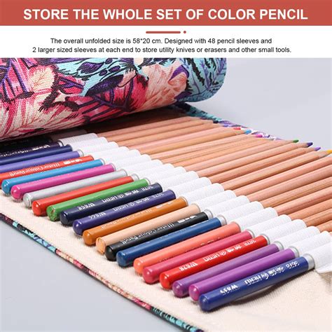HASTHIP Canvas Pencil Wrap Case with 48 Slots for Sketching and Drawing ...