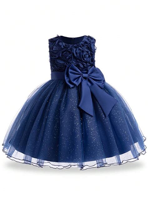 SHEIN Glamorique Kids Young Girl 3D Floral Princess Dress With Big Bow ...