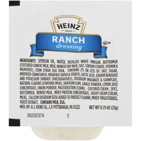 Heinz Ranch Dressing Packets Nutrition Facts | Besto Blog