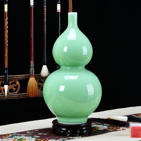 景德镇陶瓷花瓶纯手工豆青釉宝葫芦- 国风网