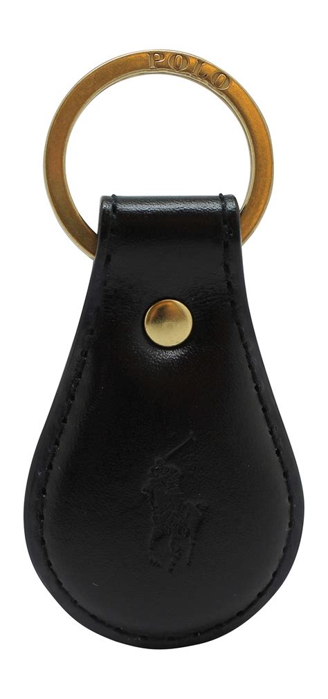 Polo Keychain Key Ring Fob Black Embossed Leather by Ralph Lauren at ...
