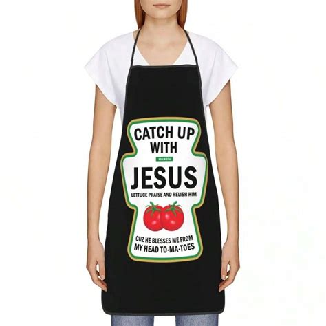 Catch Up With Jesus Aprons Men Women Funny Christian Ketchup Pun Food ...