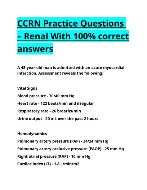 CCRN Practice Questions – Renal With 100% correct answers.docx | Exams ...