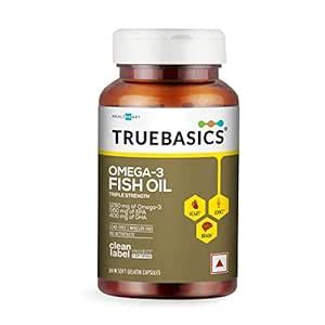 TrueBasics Omega 3 Fish Oil Capsules for Women and Men, Triple Strength ...
