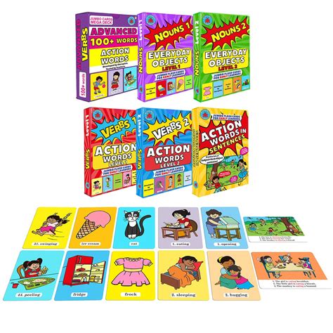 254 Vocabulary cards teaching essential action words, object names ...