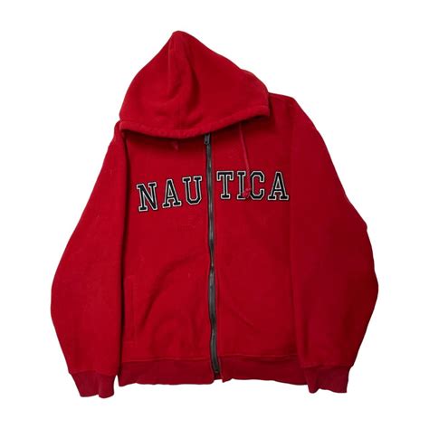 Nautica Red Long Sleeved Full Zip Hoodie For Mens... - Depop