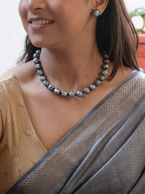 Antique Silver Crystal Beads Handmade Terracotta Necklace Set – Jumkey ...