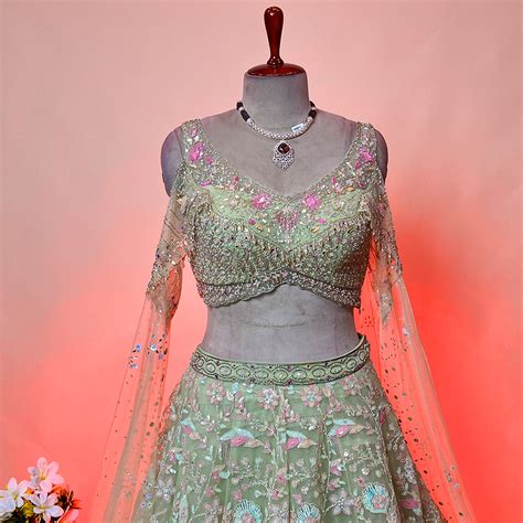 Pastel Green Lehenga Set With Sequins Work Paired Blouse And Dupatta ...