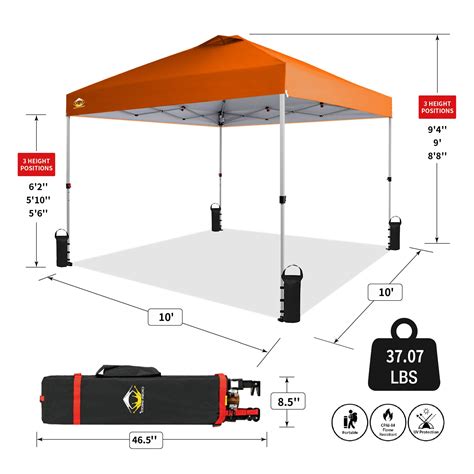 CROWN SHADES Canopy Tent, 10 x 10 Foot Portable Pop Up Outdoor Shelter ...