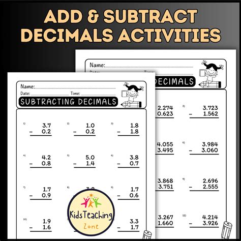 Worksheets On Adding And Subtracting Decimals Grade 4 Adding And