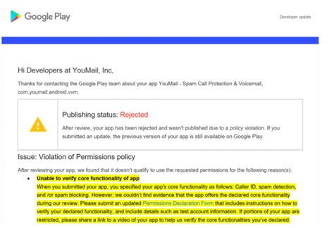Google ha eliminato YouMail dal Play Store per presunte violazioni