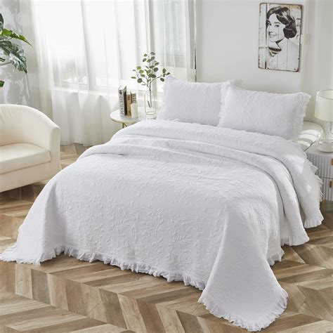 Amazon.com: Brandream White Quilts Set King Size 100% Cotton Luxury ...