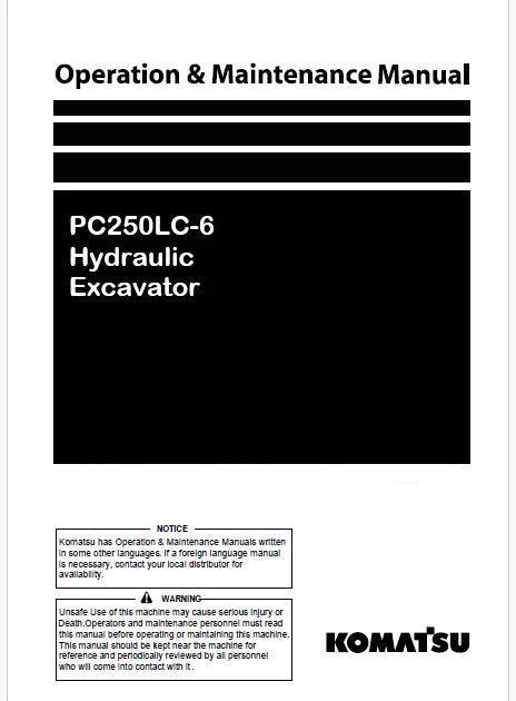 Komatsu PC250LC-6 Hydraulic Excavator Pdf Operation and Maintenance Ma ...