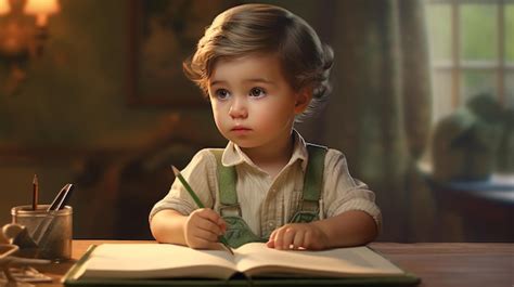 2 year old boy with big sparkling green eyes generative ai | Premium AI ...